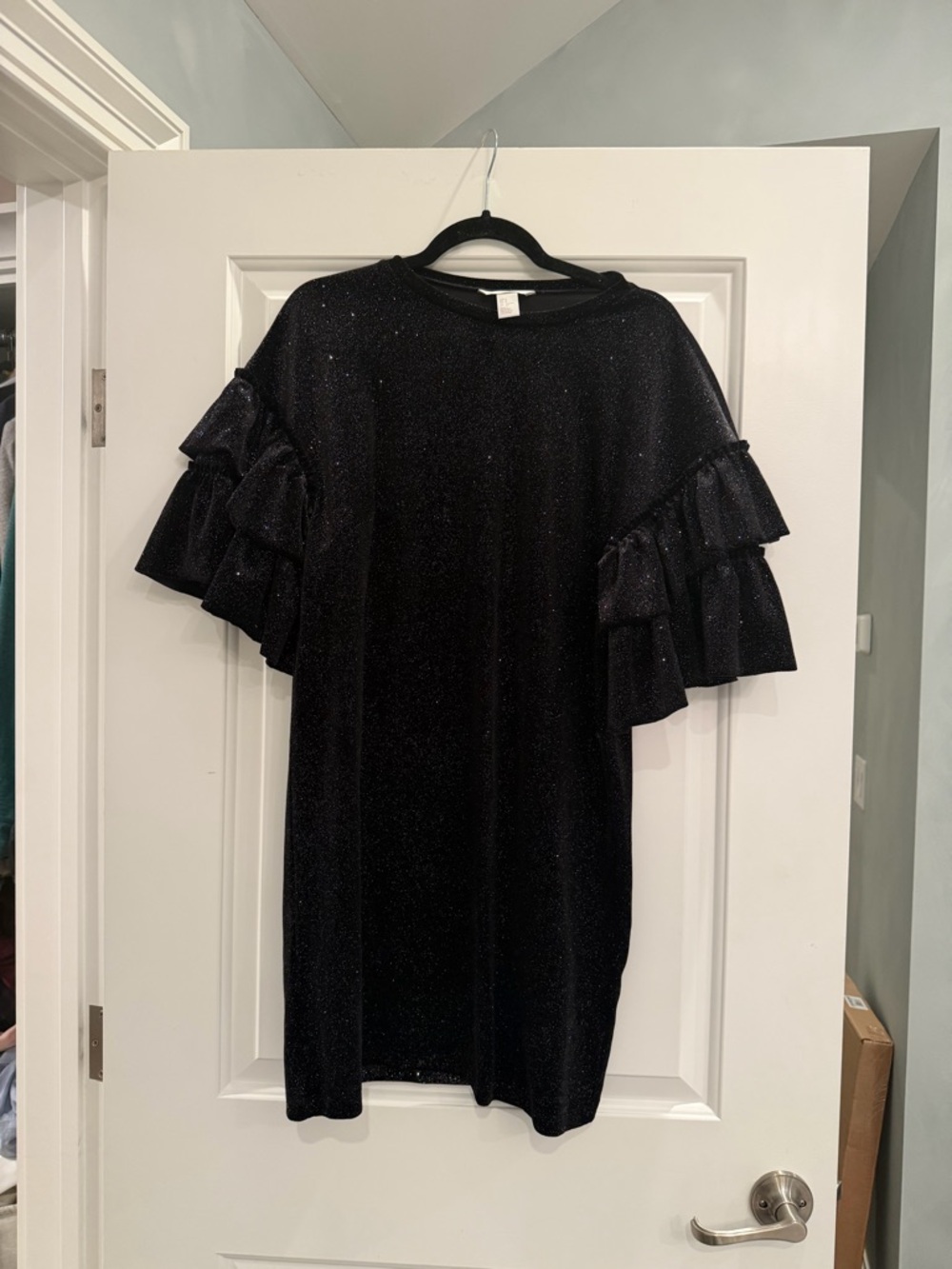 H&M Black Glitter Ruffle-Sleeve Dress small